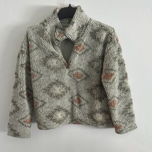 Cozy Sherpa Pullover Jacket in Sage w Rust Diamond Accents